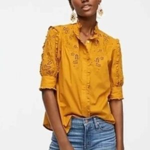 J. Crew Mockneck Embroidered Blouse XS